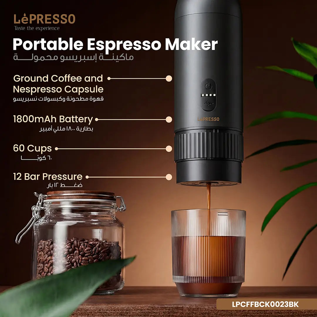 Lepresso Brewology Coffee Kit (Espresso Maker, Rechargeable Grinder & Milk Frother) - Black LePresso