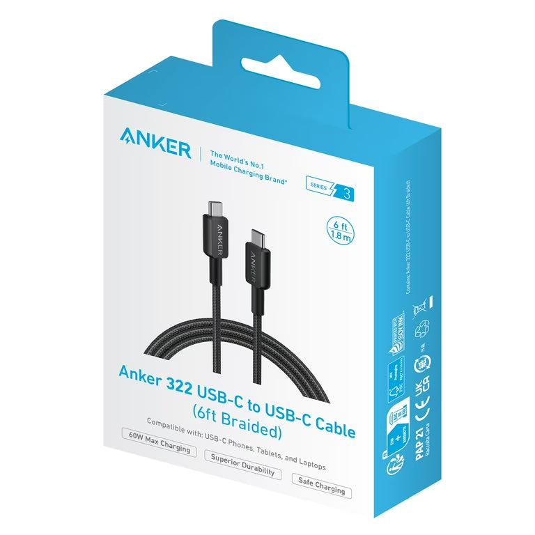 Anker 322 USB-C to USB-C Cable 3ft Braided best selling charging cable in Doha Qatar