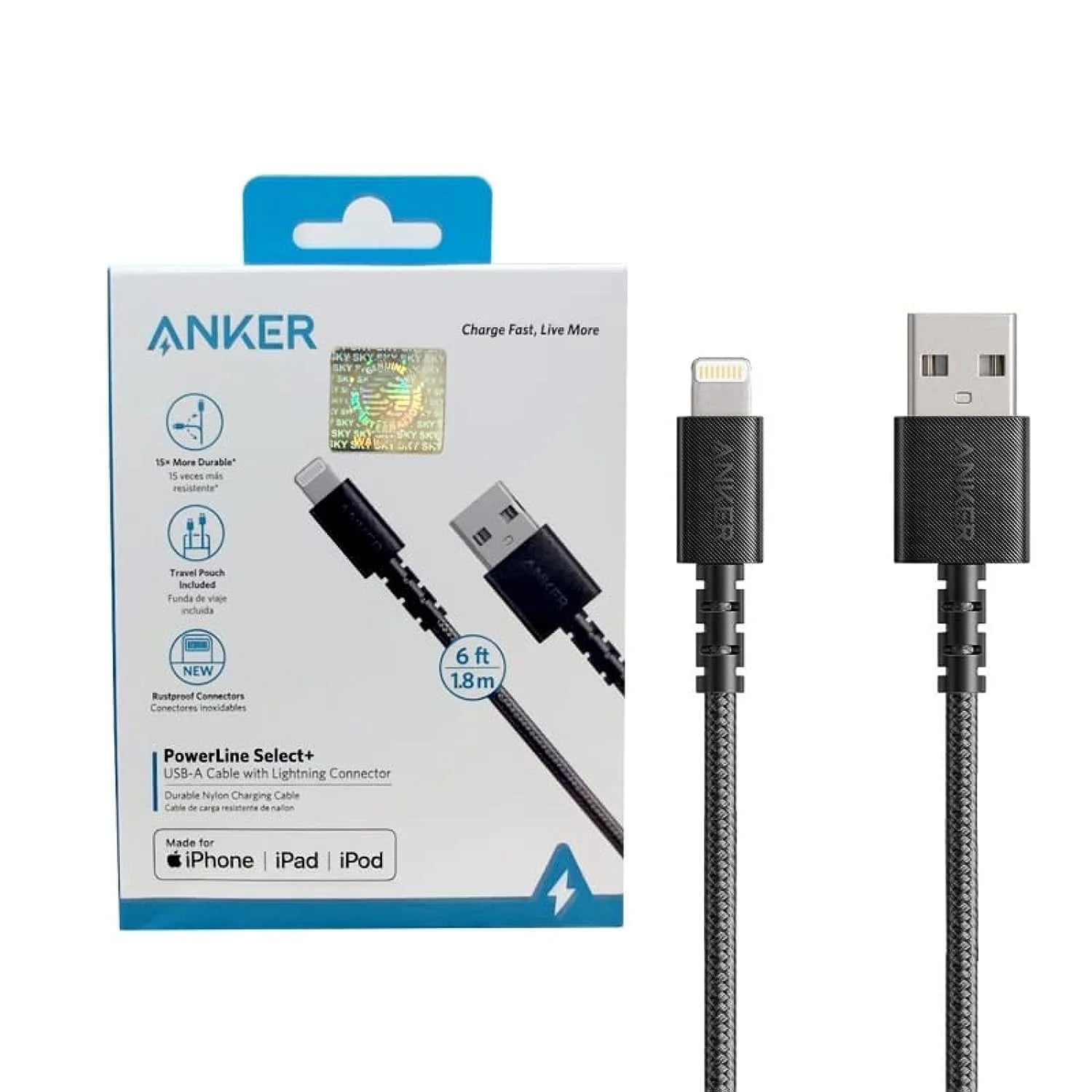 Anker PowerLine Select Plus USB-A to Lightning Cable 6ft A8013H12 best selling iPhone charging cable in Doha Qatar
