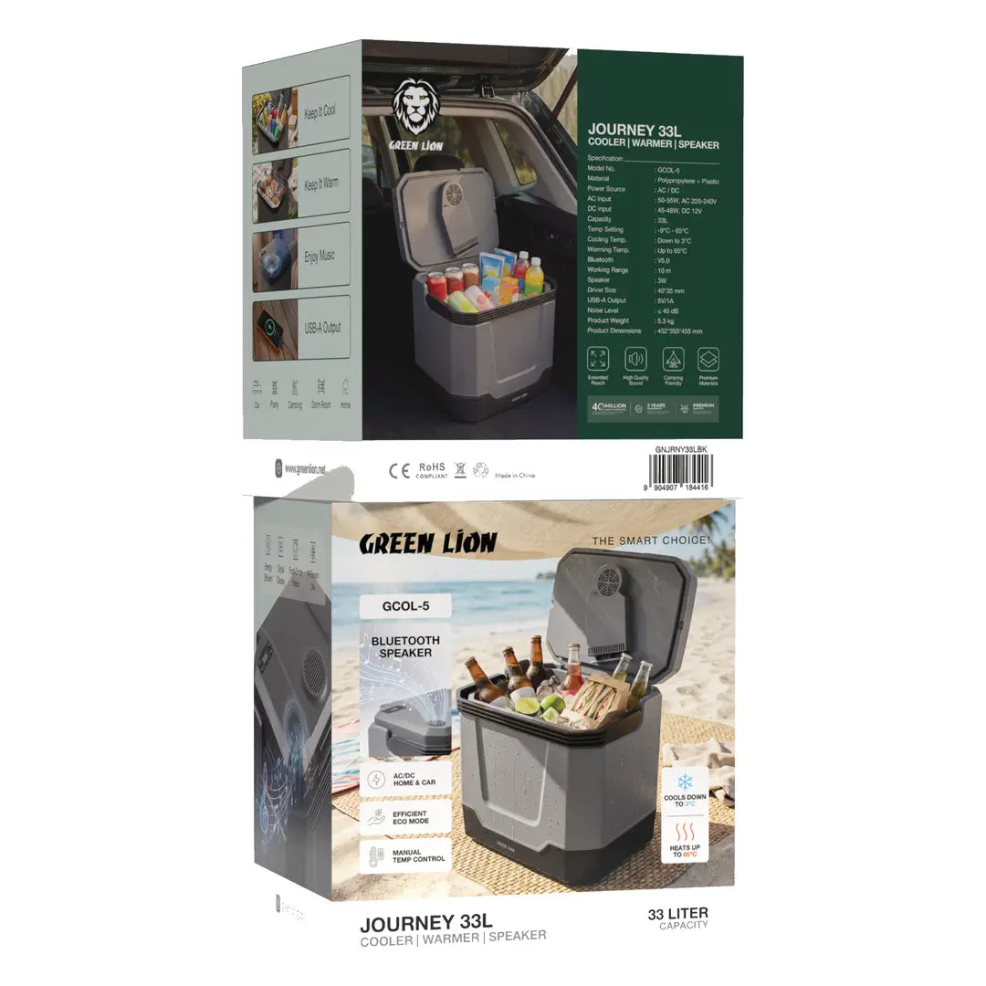 Green Lion Journey 33L Cooler & Warmer Speaker – Black | GNJRNY33LBK Green Lion
