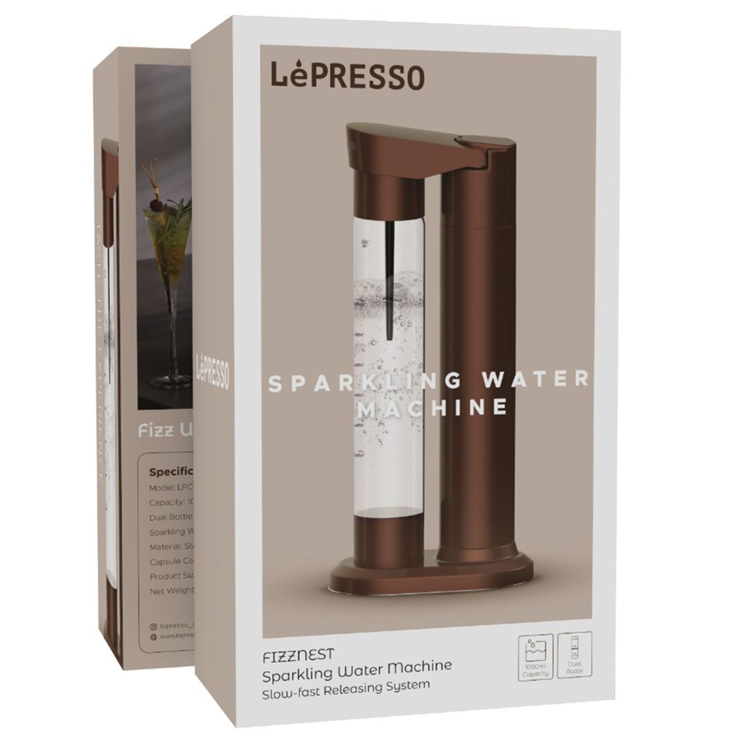 LePresso Fizznest Instant Carbonator & Soda Maker – Brown | LPCFFSSM0097BR LePresso