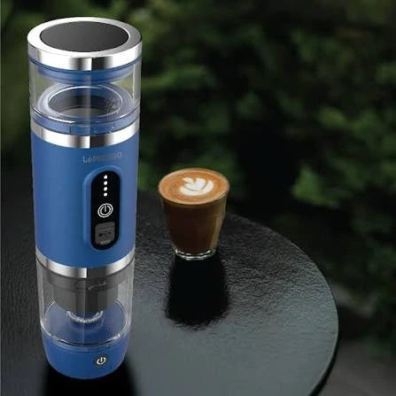 LePresso Portabrew 4-in-1 Portable Coffee Machine with Milk Frother – Blue | LPCFFM4IN1BL LePresso