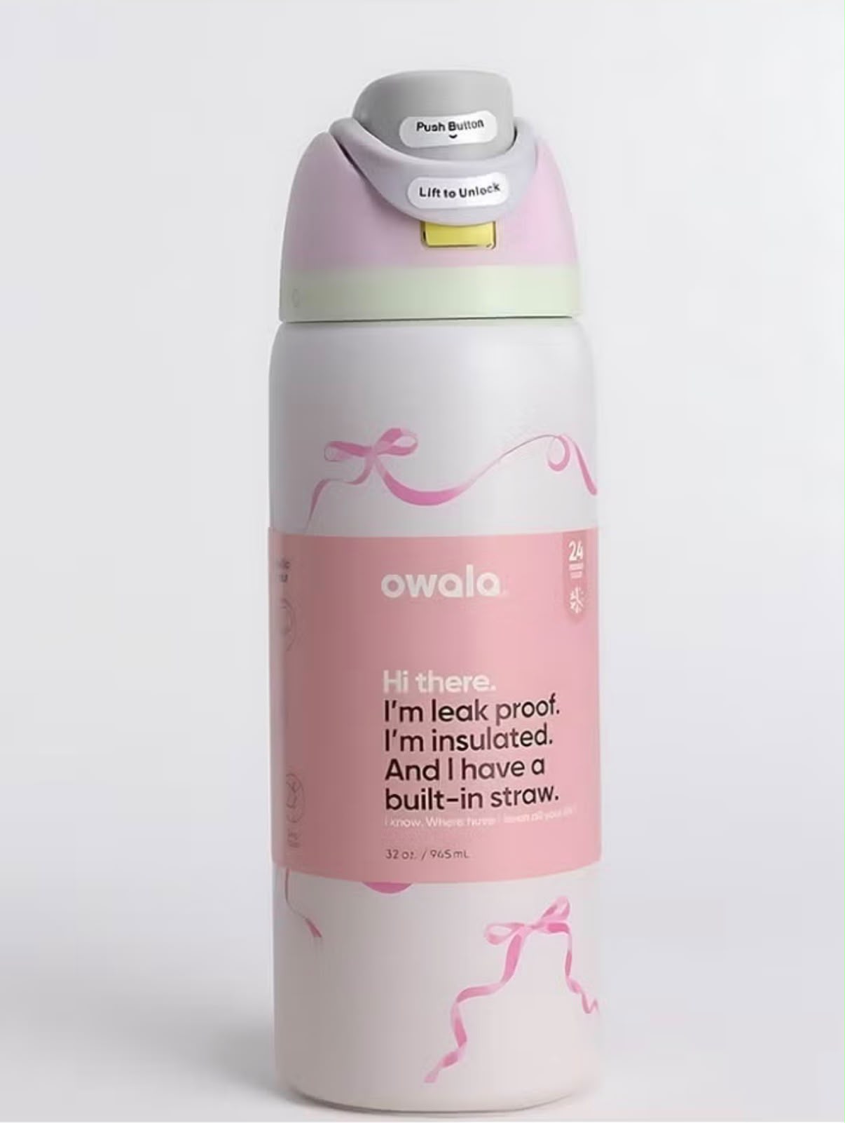 Owala FreeSip 32oz Pink Ribbon Insulated Stainless Steel Water Bottle