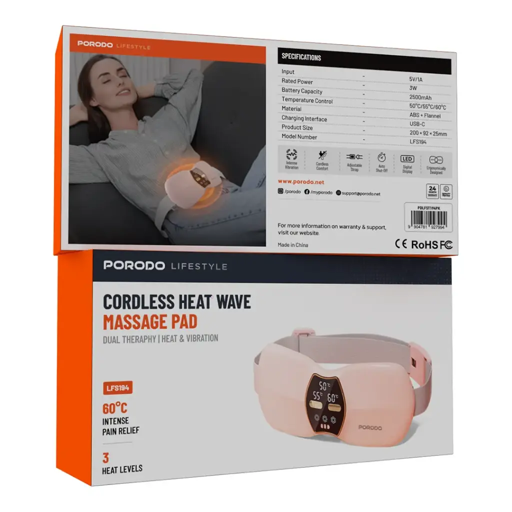 Porodo Heat Wave Massage Pad 2500mAh Rechargeable Heating Pad Qatar