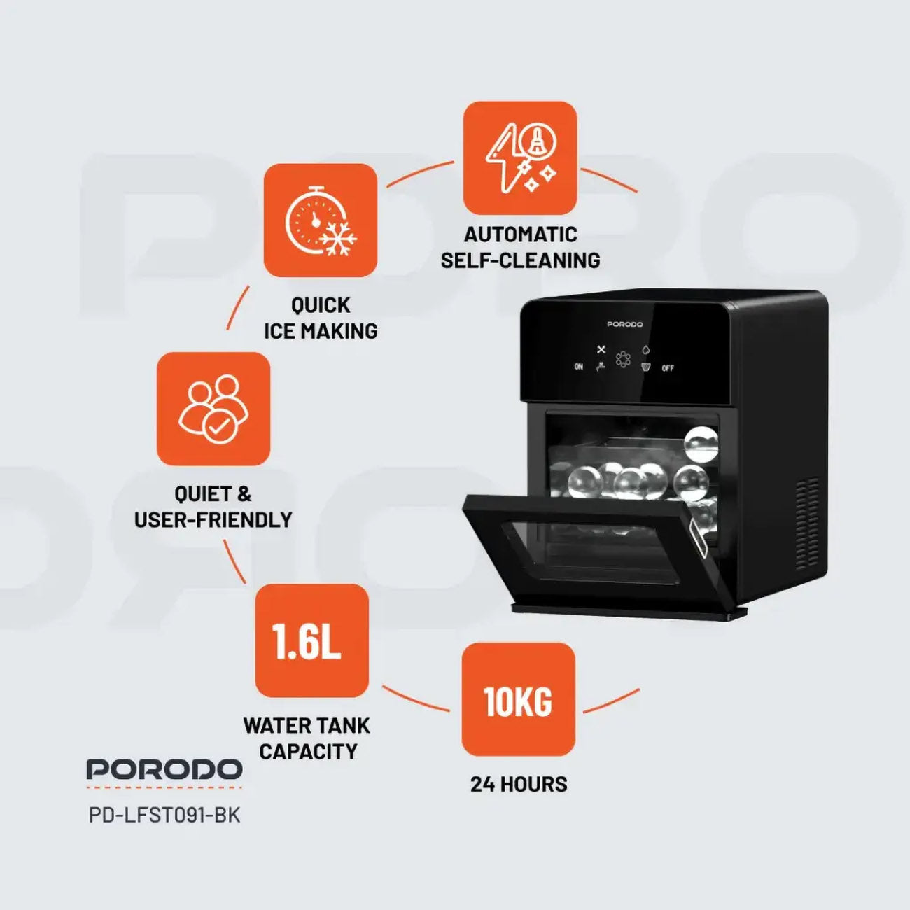 Porodo Electric Ice Maker with LCD Touch Screen and Bullet Ice Qatar