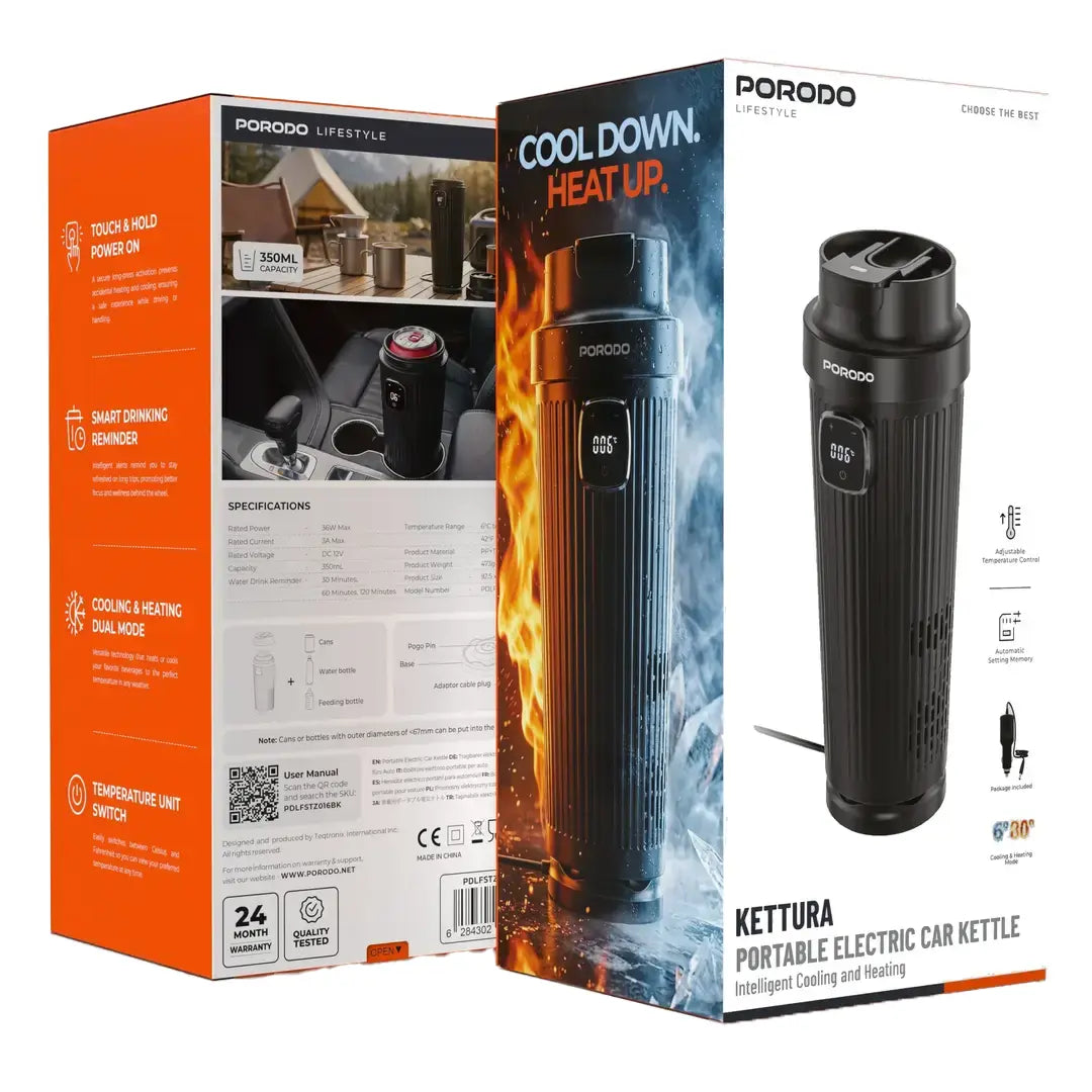 Porodo Kettura Hot & Cold Car Kettle – PDLFSTZ016BK porodo