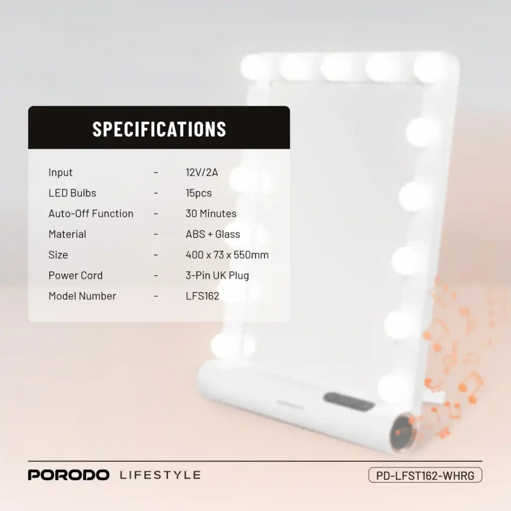 Porodo Lifestyle LED Hollywood Vanity Mirror Makeup Light Qatar