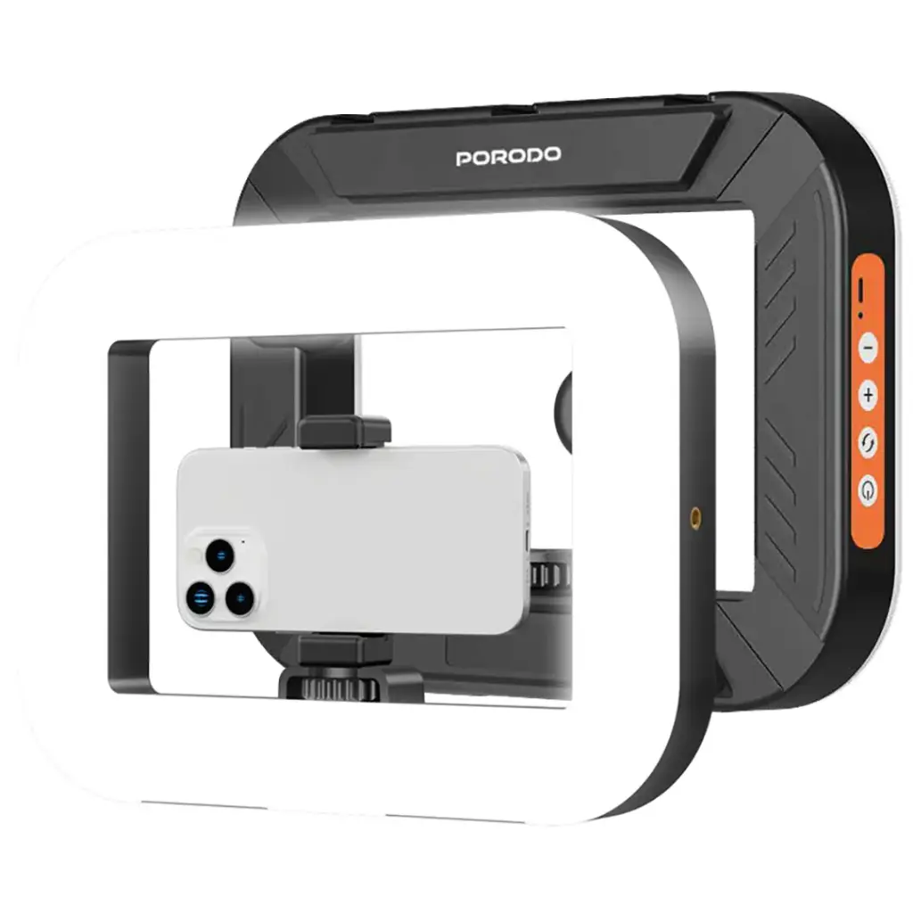 Porodo Lifestyle Vlogging Camera & Phone Light with Ring Holder – Black | PDLFST214BK porodo