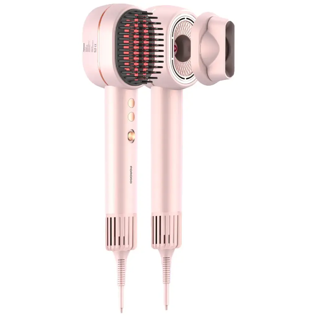 Porodo 2 In 1 Hair Dryer Straightener Brush Pink Qatar