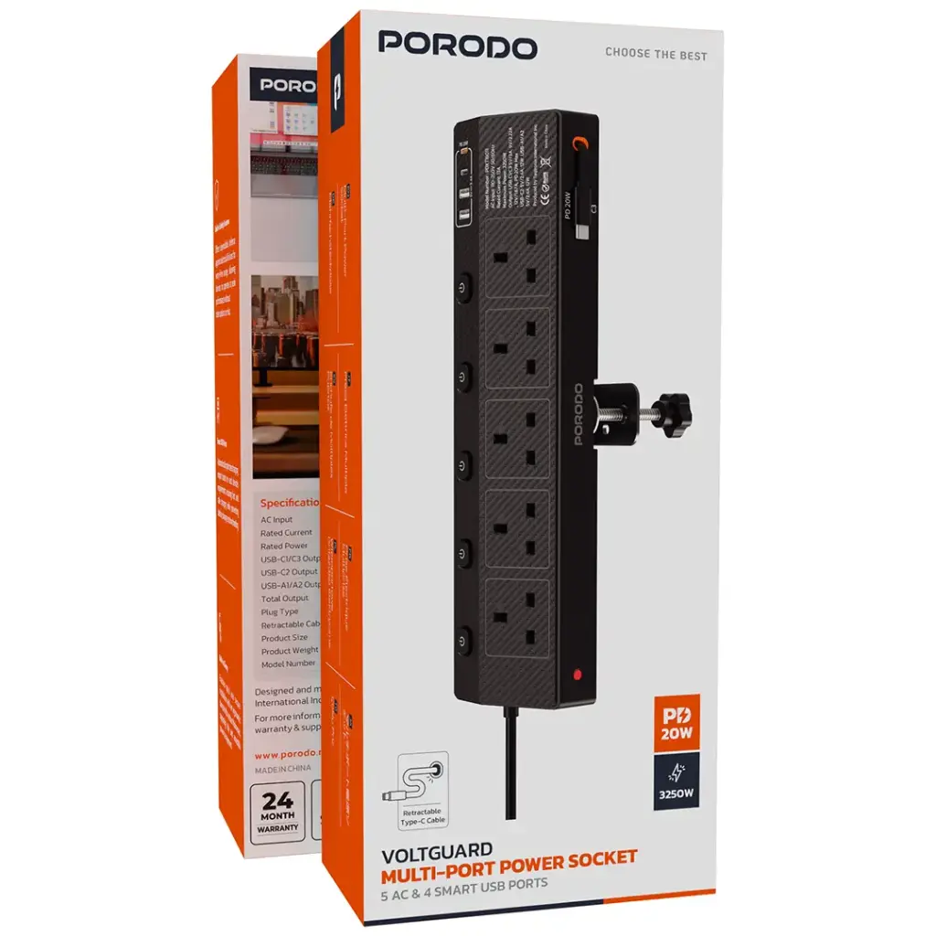 Smart charging power socket Porodo Voltguard Qatar
