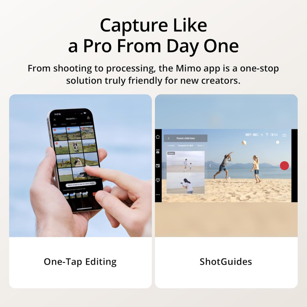 DJI Osmo Mobile 7P showing intelligent tracking and smartphone filming features
