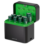 Green Lion battery charger with batteries on a white background