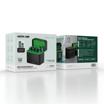 Green Lion rechargeable battery dock packaging on a white background