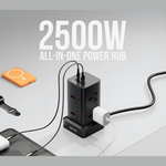 Green Lion Power Tower 2500W power strip highlighting high power output and multi-device charging