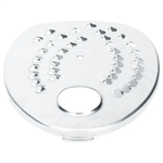 Round metal grater with heart-shaped holes on a white background