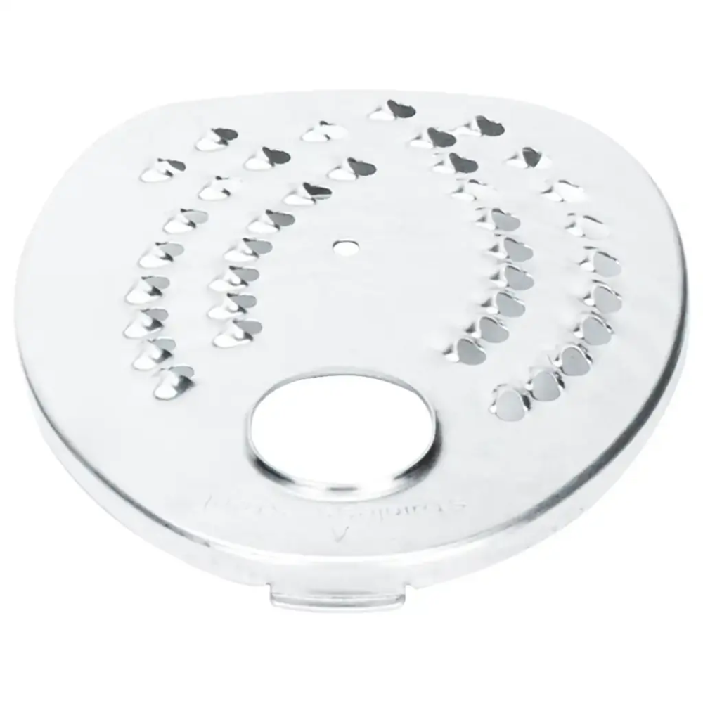 Round metal grater with heart-shaped holes on a white background