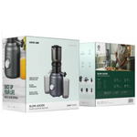 Green Lion slow juicer with pure copper motor in black with product packaging