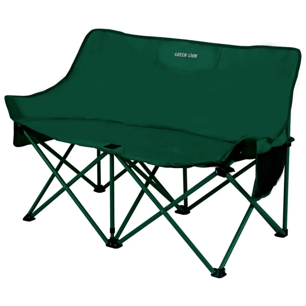 Green Lion Twin Camping Chair in green with foldable double-seat outdoor camping design