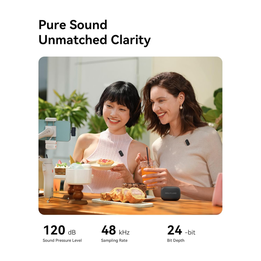 Hollyland Lark A1 wireless microphone showing clear audio and noise cancellation features