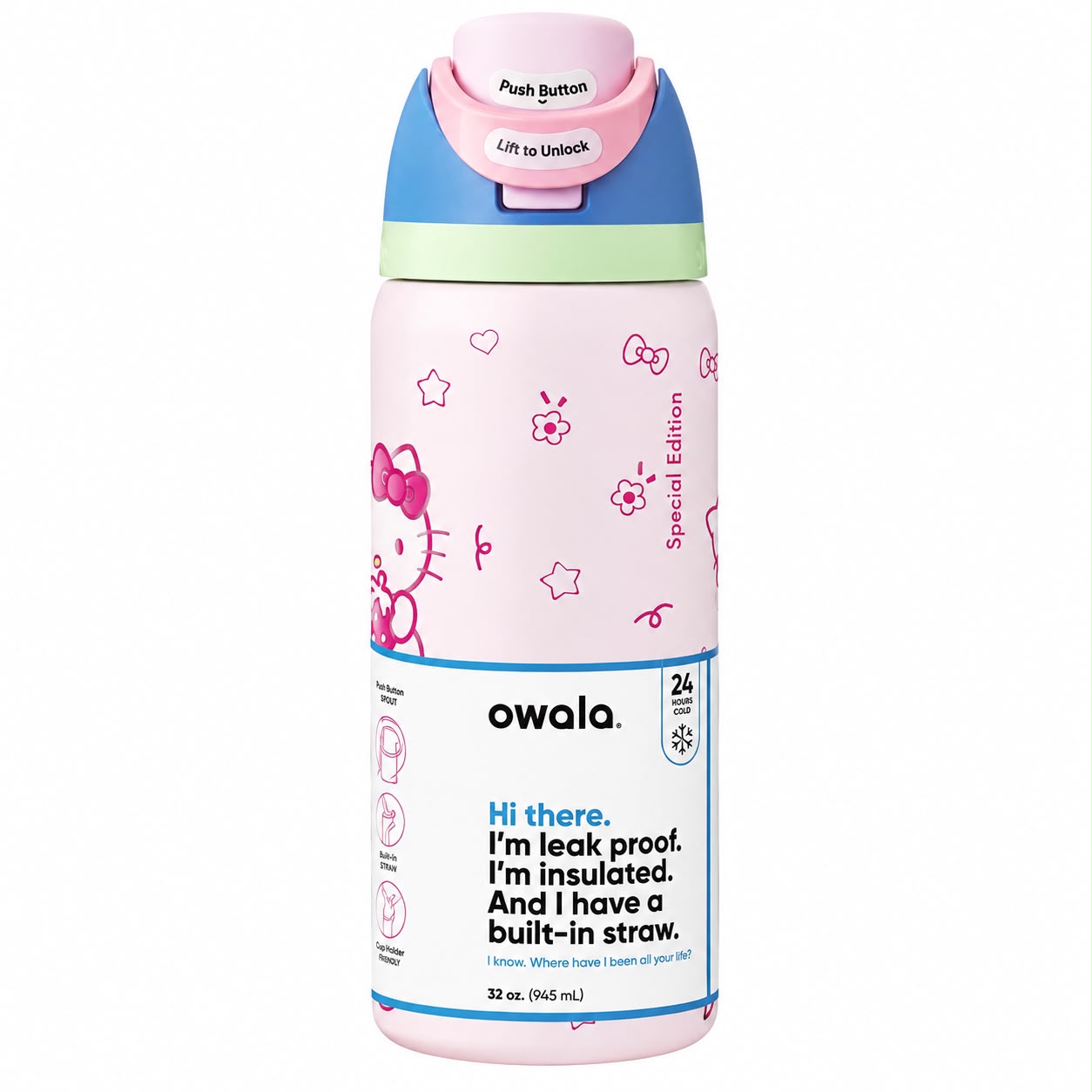 Owala FreeSip Hello Kitty 32oz Insulated Stainless Steel Water Bottle Qatar