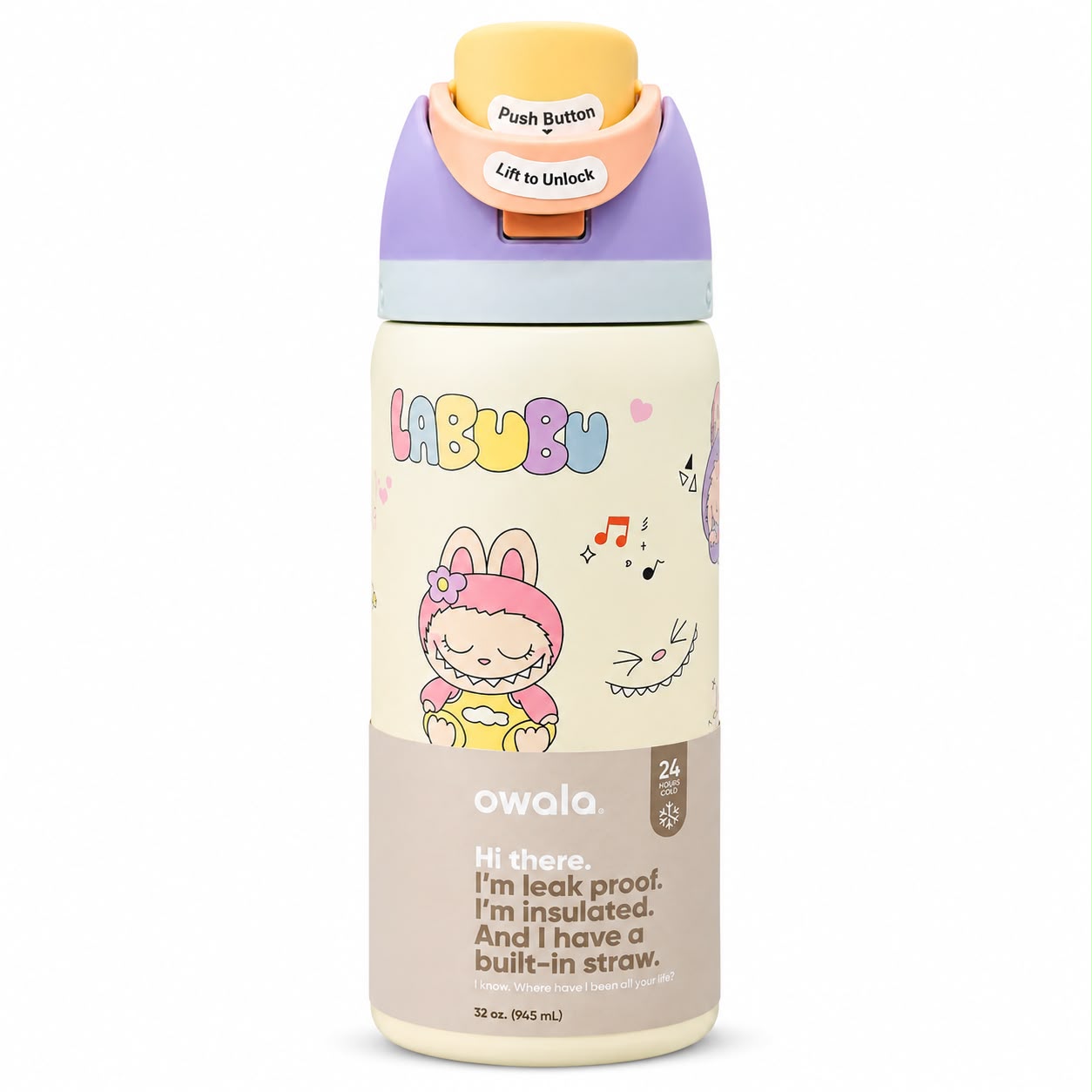 Owala FreeSip Labubu Pop Mart 32oz insulated stainless steel water bottle Qatar