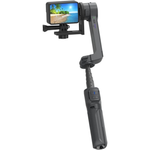 Porodo 2 axis gimbal stabilizer in black with smartphone mounted for video recording