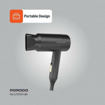 Black hair dryer with 'PORODO' branding on a gray background