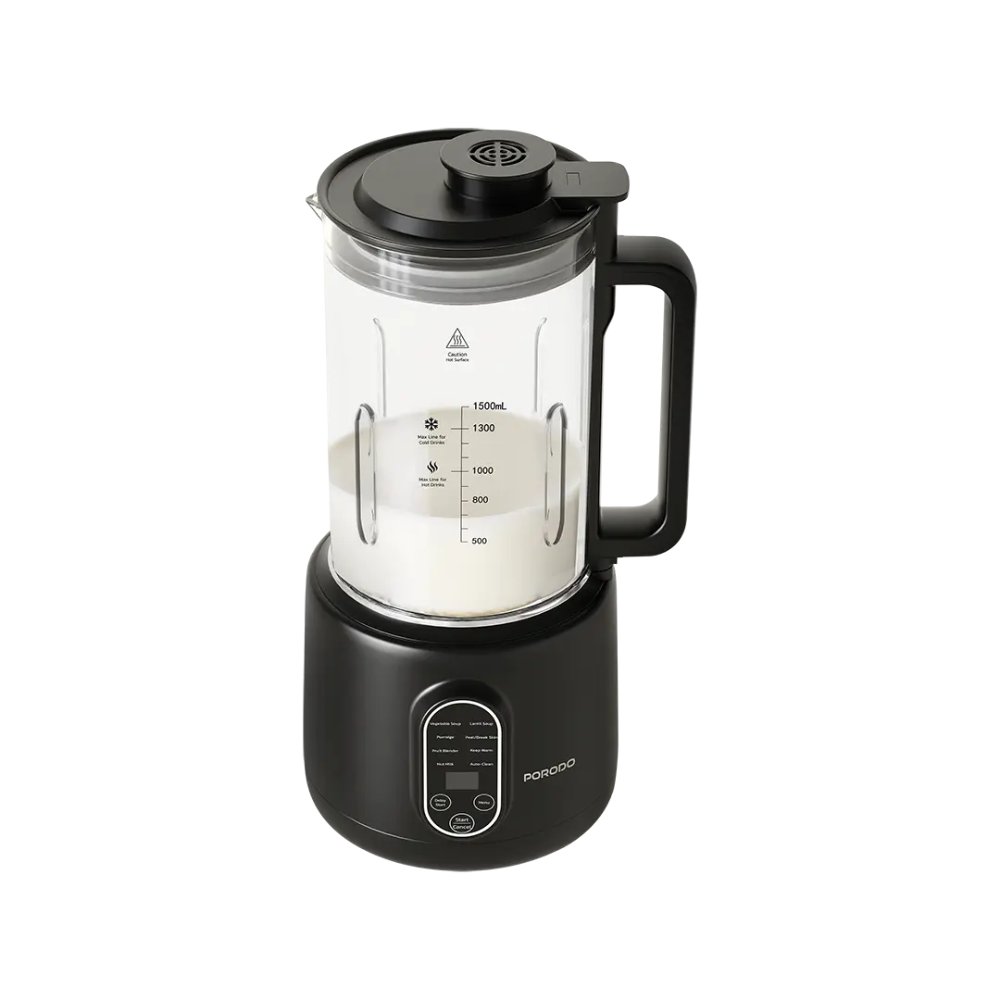 Porodo Lifestyle 600W nut milk maker black with 1.5L glass container and smart control panel