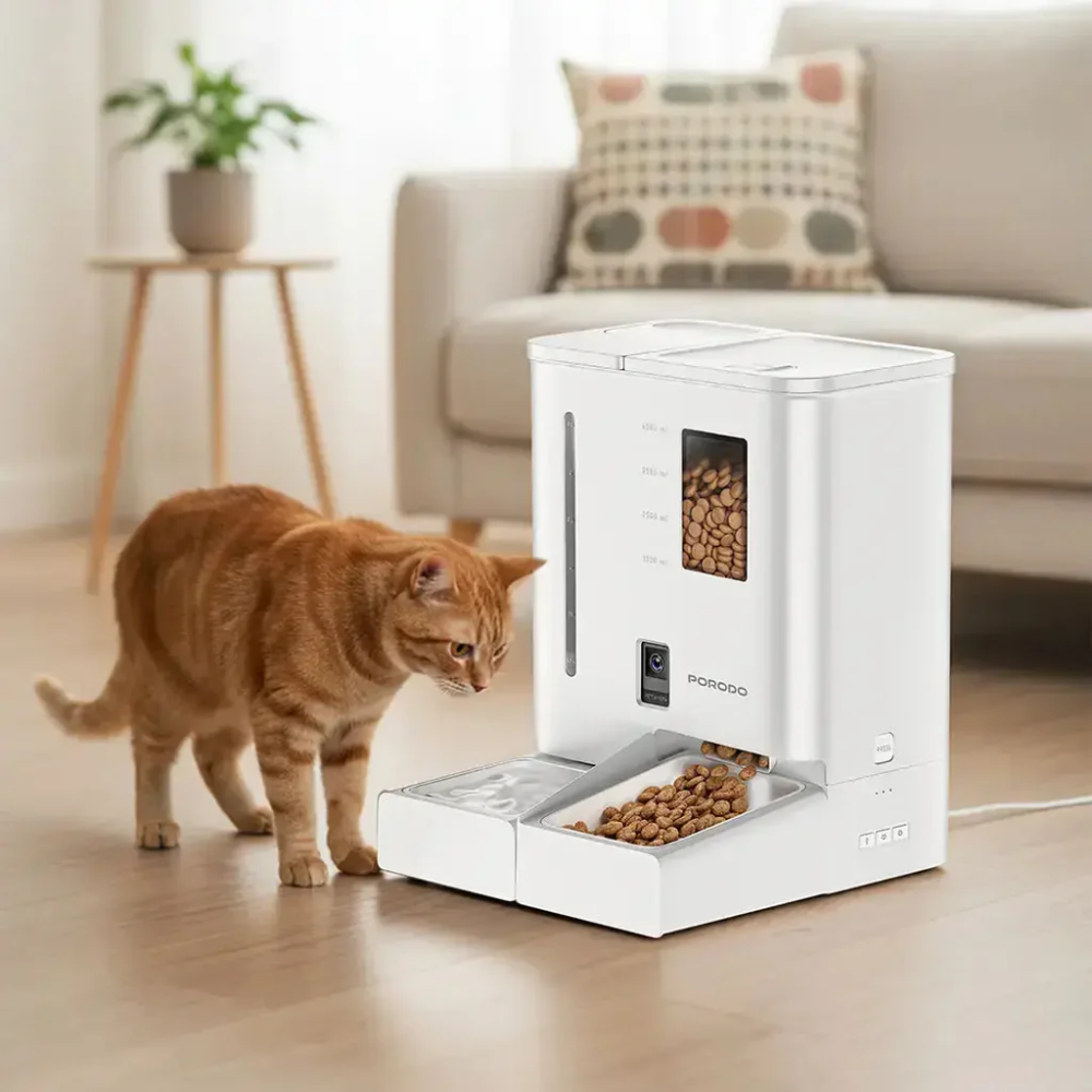 Porodo Petmate smart pet feeder controlled remotely through a mobile app