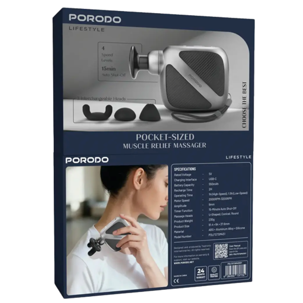 Porodo pocket-sized muscle relief massager packaging on a white background
