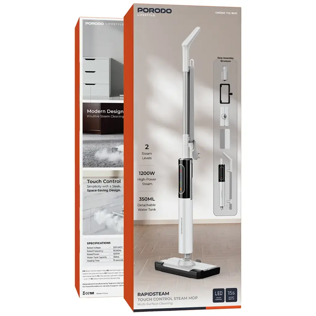 Porodo RapidSteam Touch Control Steam Mop 1200W White Qatar